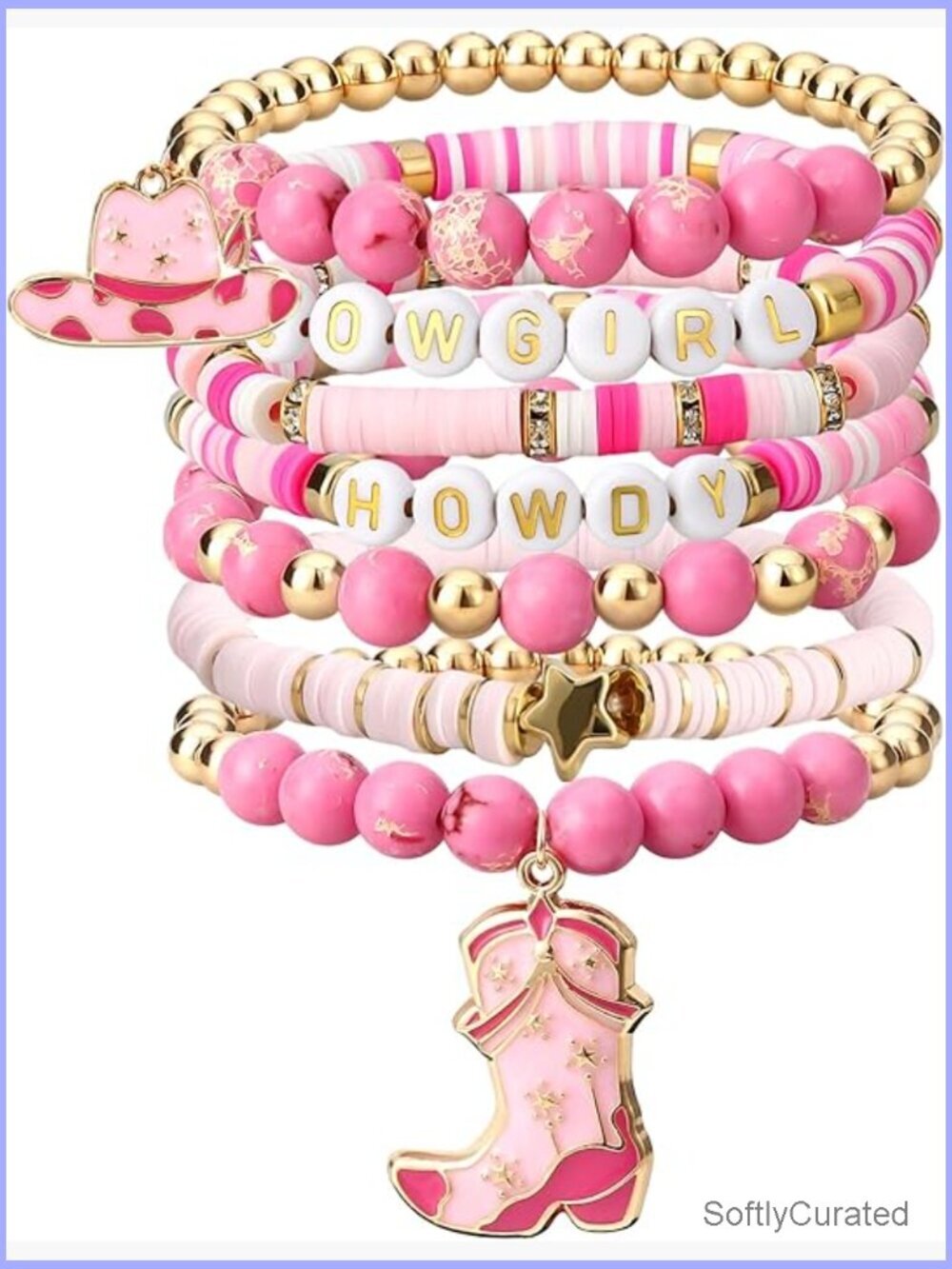 7Pcs Western Cowgirl Bracelets, Clay Beaded Stretch Bracelets Stackable Bohemian
